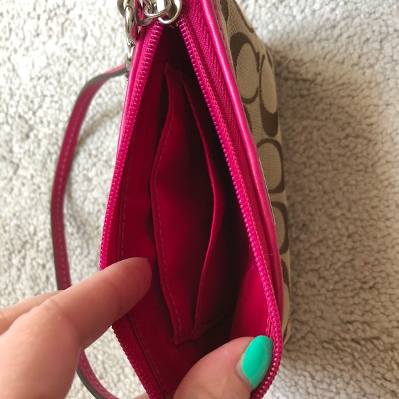 Small Pink & Khaki Coach Wristlet - Picture 3 of 3